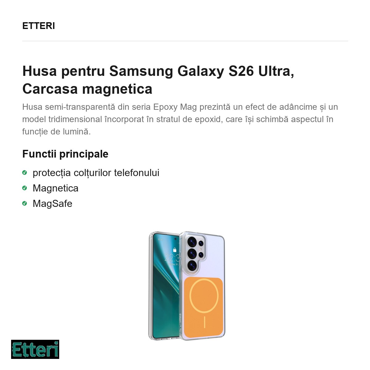 Husa Etteri Hidden Pearl pentru Samsung Galaxy S26 Ultra, Carcasa magnetica, Portocaliu [2]