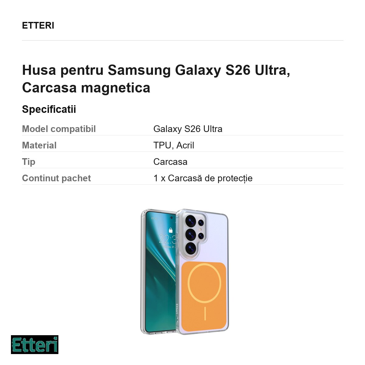 Husa Etteri Hidden Pearl pentru Samsung Galaxy S26 Ultra, Carcasa magnetica, Portocaliu [3]