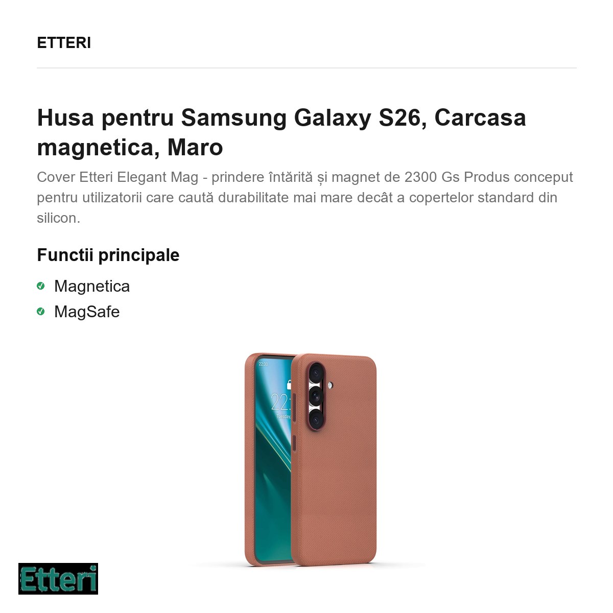 Husa Etteri Elegant Mag pentru Samsung Galaxy S26, Carcasa magnetica, Maro [2]