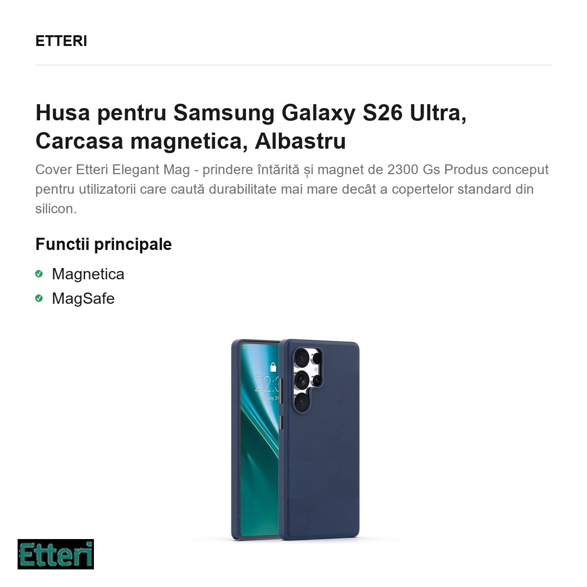 Husa Etteri Elegant Mag pentru Samsung Galaxy S26 Ultra, Carcasa magnetica, Albastru inchis [2]