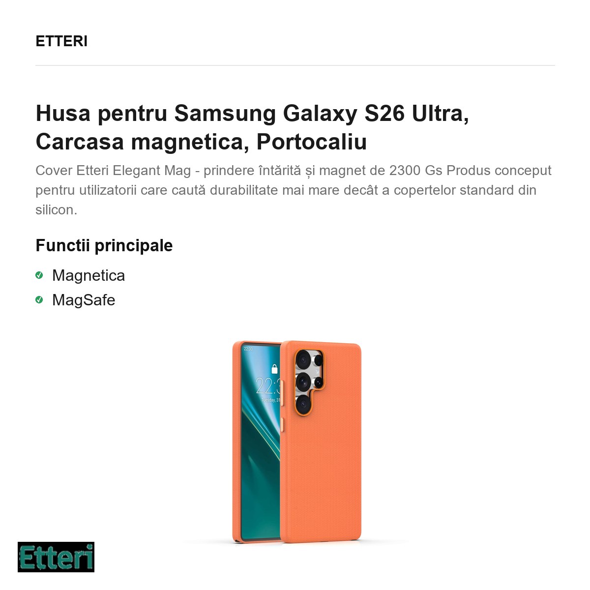 Husa Etteri Elegant Mag pentru Samsung Galaxy S26 Ultra, Carcasa magnetica, Portocaliu [2]