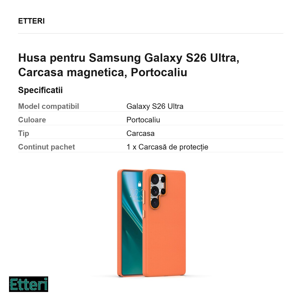 Husa Etteri Elegant Mag pentru Samsung Galaxy S26 Ultra, Carcasa magnetica, Portocaliu [3]