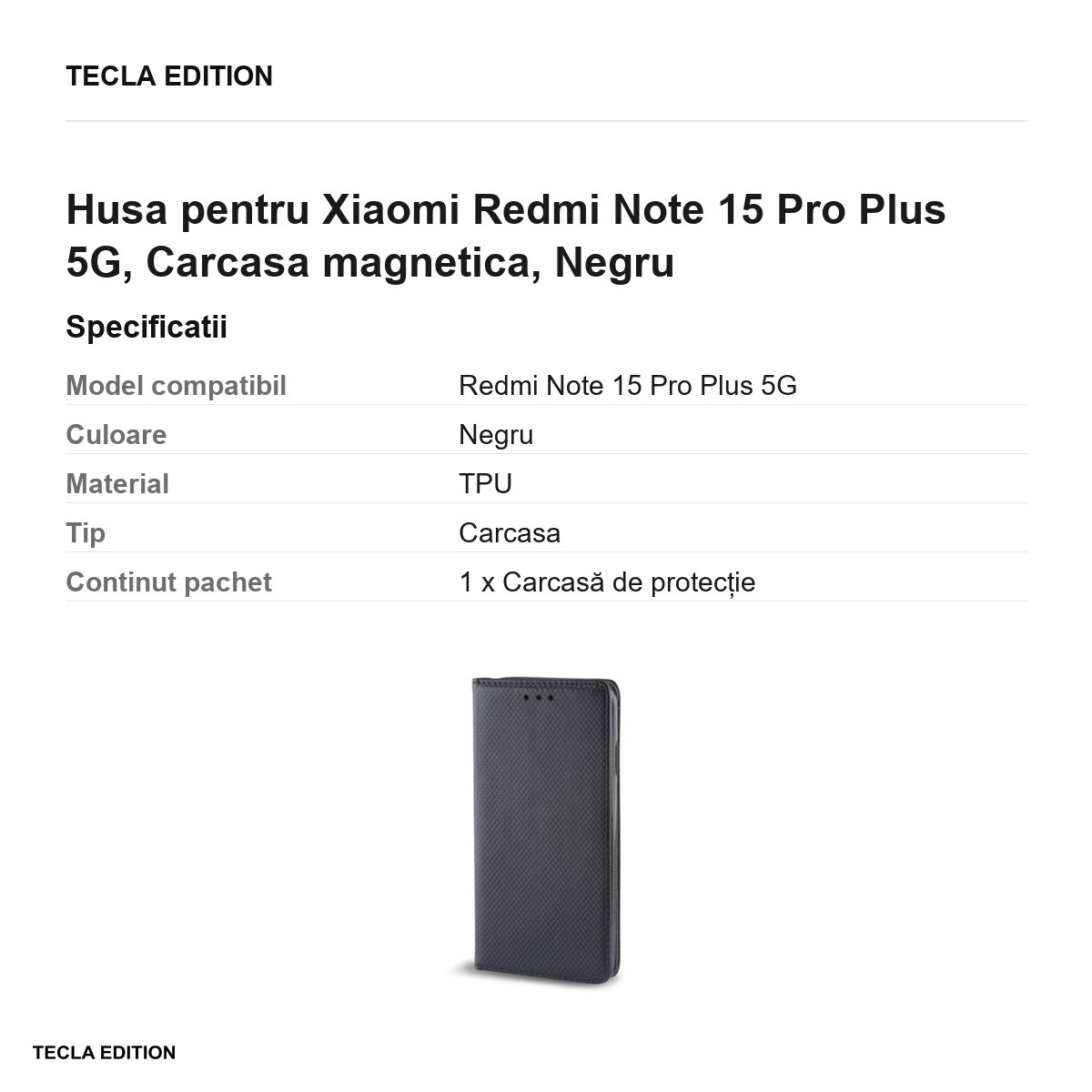 Husa Smart Magnet pentru Xiaomi Redmi Note 15 Pro Plus 5G, tip carte cu inchidere magnetica, Negru [3]