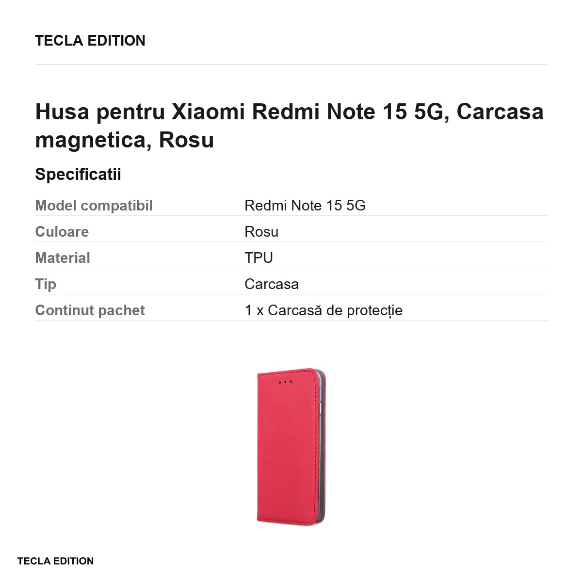 Husa Smart Magnet pentru Xiaomi Redmi Note 15 5G, tip carte cu inchidere magnetica, Rosu [3]