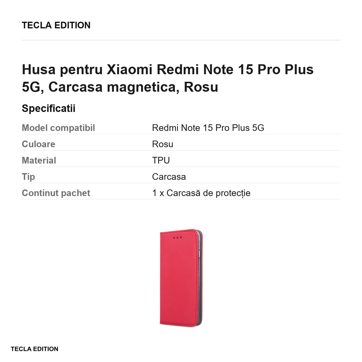 Husa Smart Magnet pentru Xiaomi Redmi Note 15 Pro Plus 5G, tip carte cu inchidere magnetica, Rosu [3]