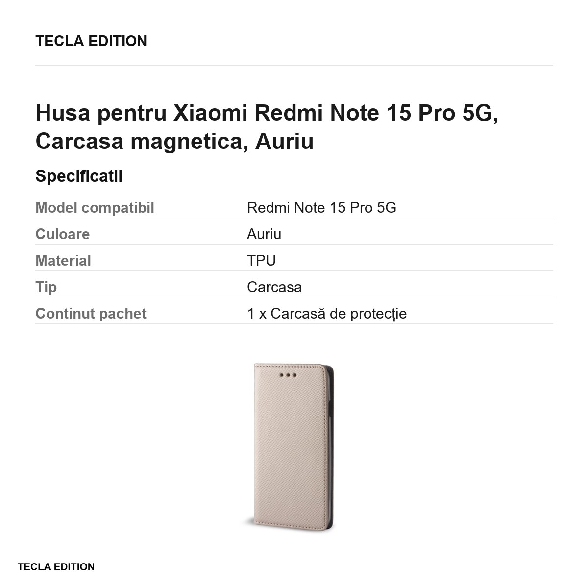 Husa Smart Magnet pentru Xiaomi Redmi Note 15 Pro 5G, tip carte cu inchidere magnetica, Auriu [3]