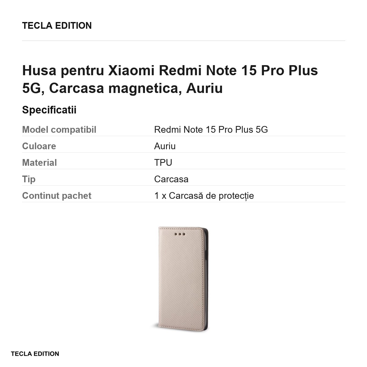 Husa Smart Magnet pentru Xiaomi Redmi Note 15 Pro Plus 5G, tip carte cu inchidere magnetica, Auriu [3]