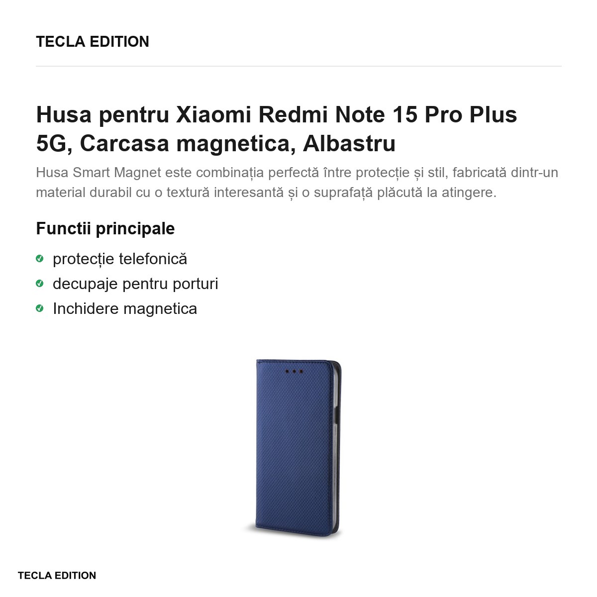 Husa Smart Magnet pentru Xiaomi Redmi Note 15 Pro Plus 5G, tip carte cu inchidere magnetica, Albastru [2]