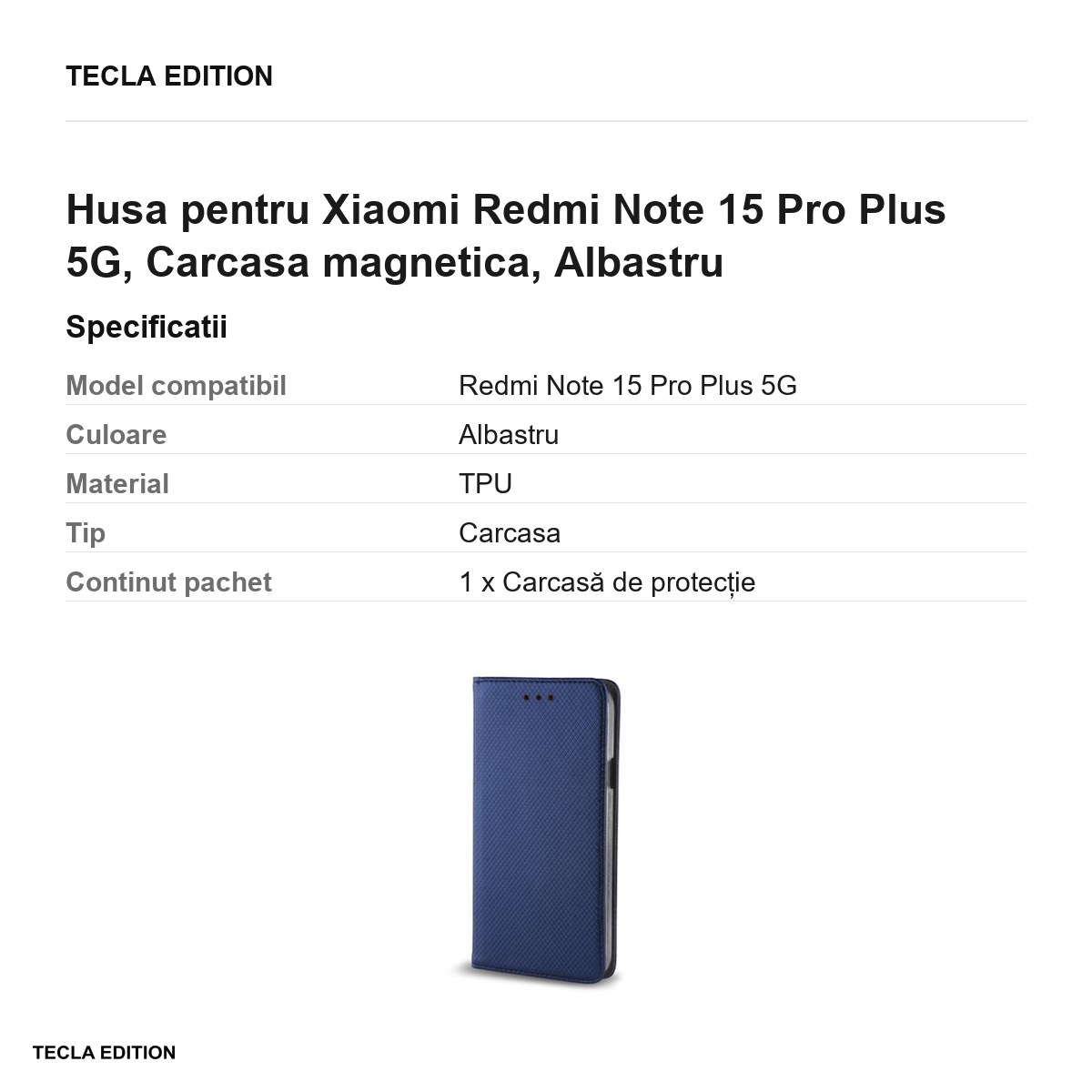 Husa Smart Magnet pentru Xiaomi Redmi Note 15 Pro Plus 5G, tip carte cu inchidere magnetica, Albastru [3]