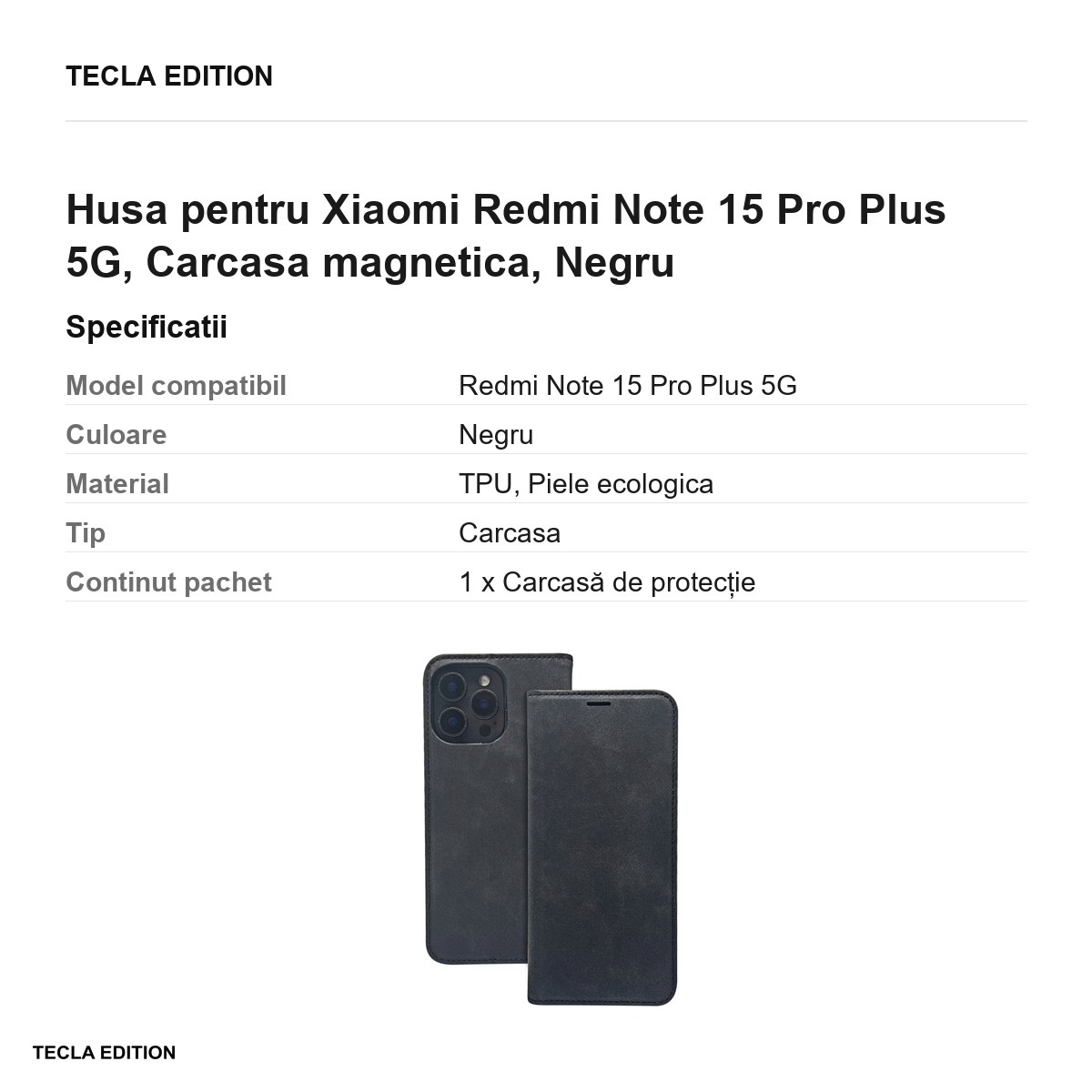 Husa Smart Suede pentru Xiaomi Redmi Note 15 Pro Plus 5G, tip carte cu inchidere magnetica, Negru [3]