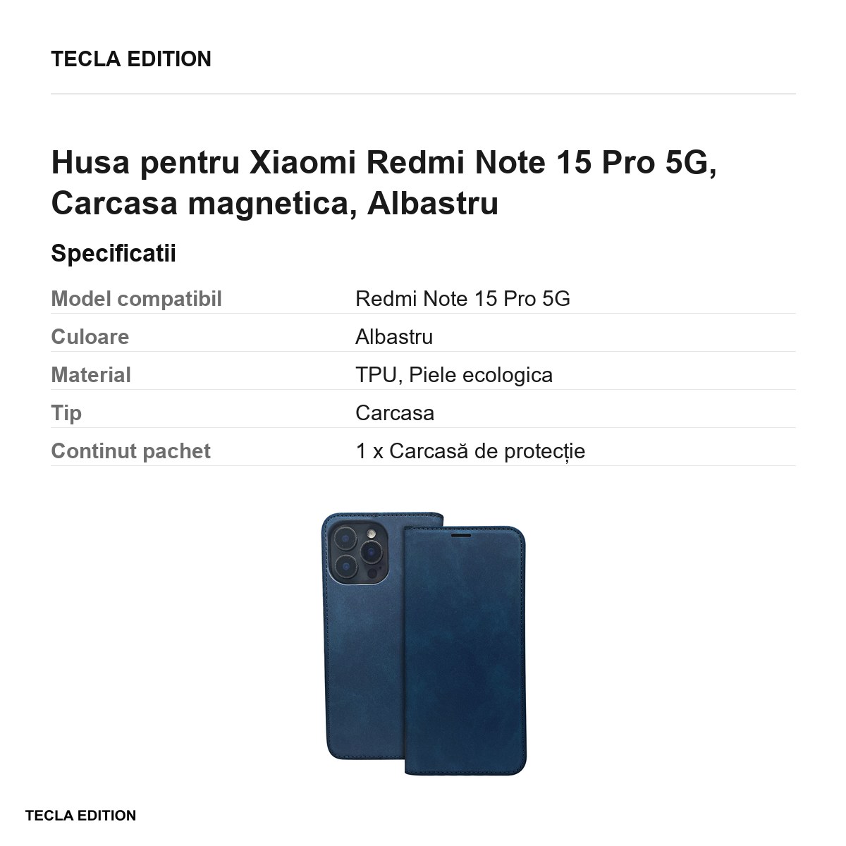 Husa Smart Suede pentru Xiaomi Redmi Note 15 Pro 5G, tip carte cu inchidere magnetica, Albastru [3]