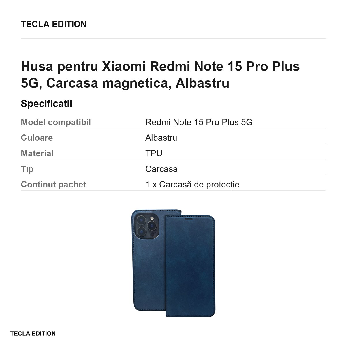 Husa Smart Suede pentru Xiaomi Redmi Note 15 Pro Plus 5G, tip carte cu inchidere magnetica, Albastru [3]