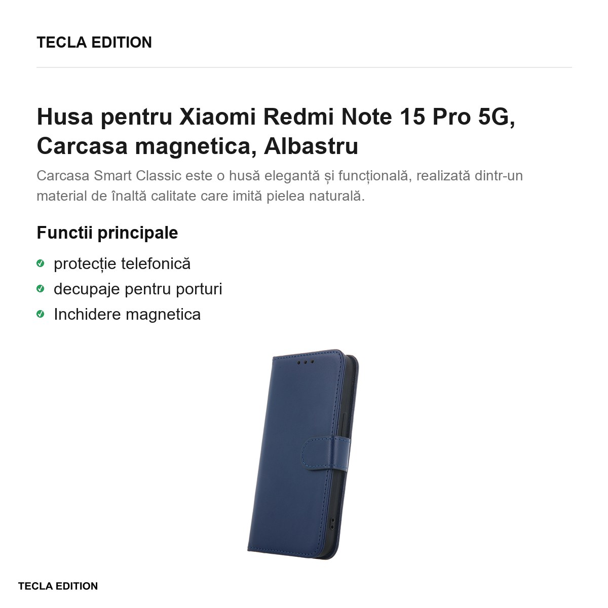 Husa Smart Classic pentru Xiaomi Redmi Note 15 Pro 5G, tip carte cu inchidere magnetica, Albastru [2]