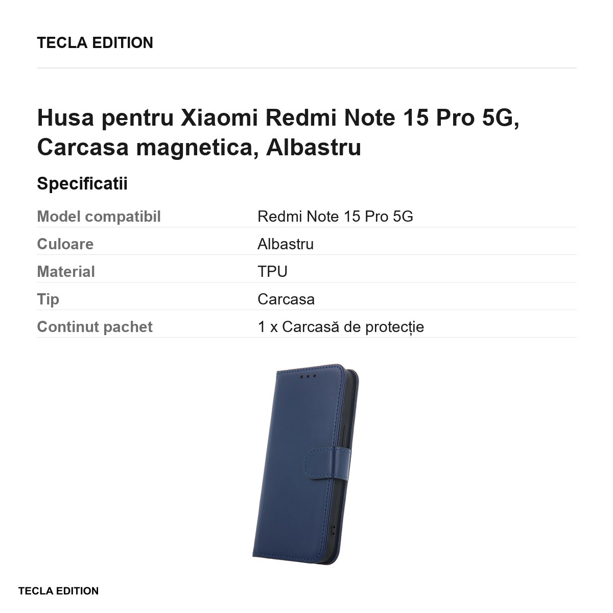 Husa Smart Classic pentru Xiaomi Redmi Note 15 Pro 5G, tip carte cu inchidere magnetica, Albastru [3]