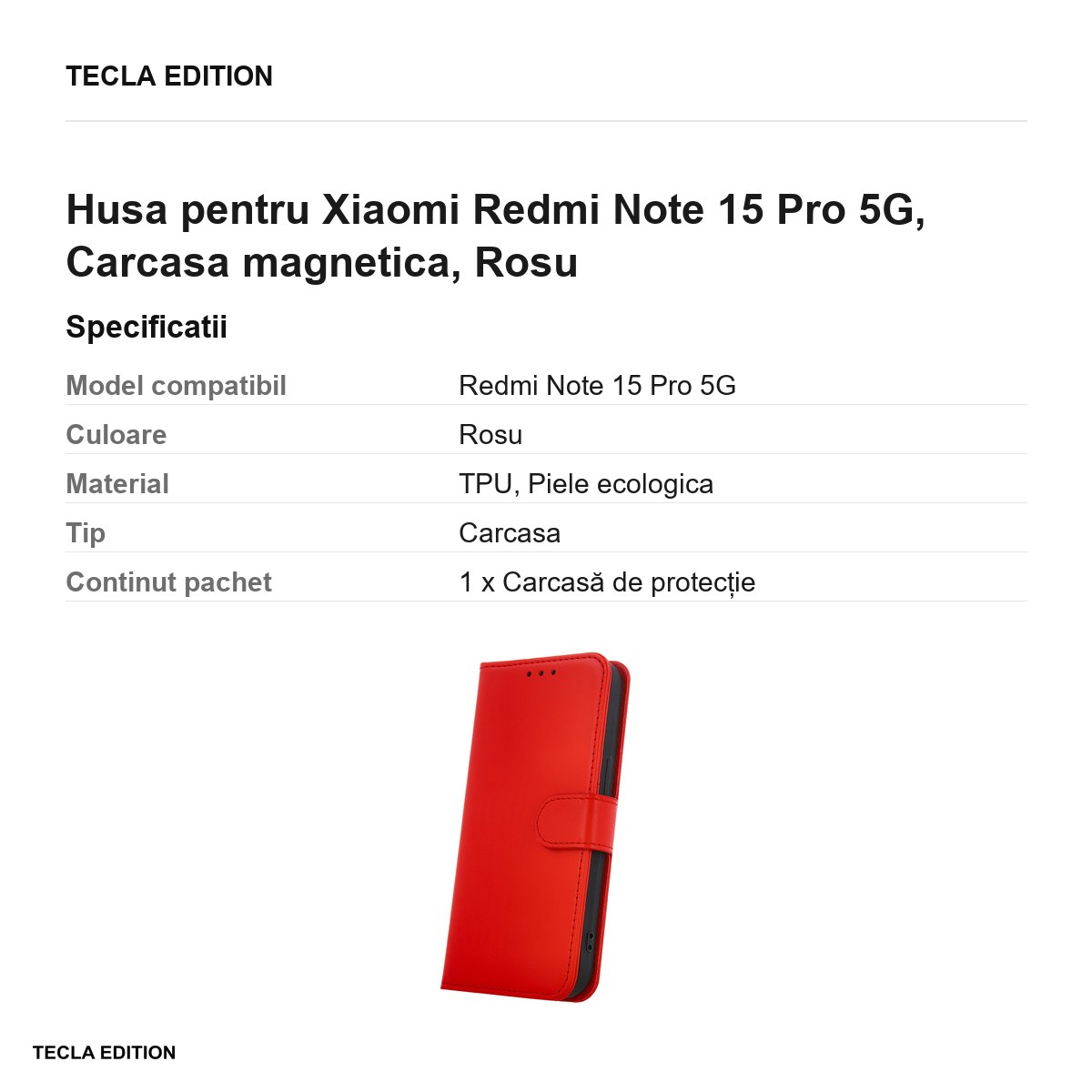 Husa Smart Classic pentru Xiaomi Redmi Note 15 Pro 5G, tip carte cu inchidere magnetica, Rosu [3]