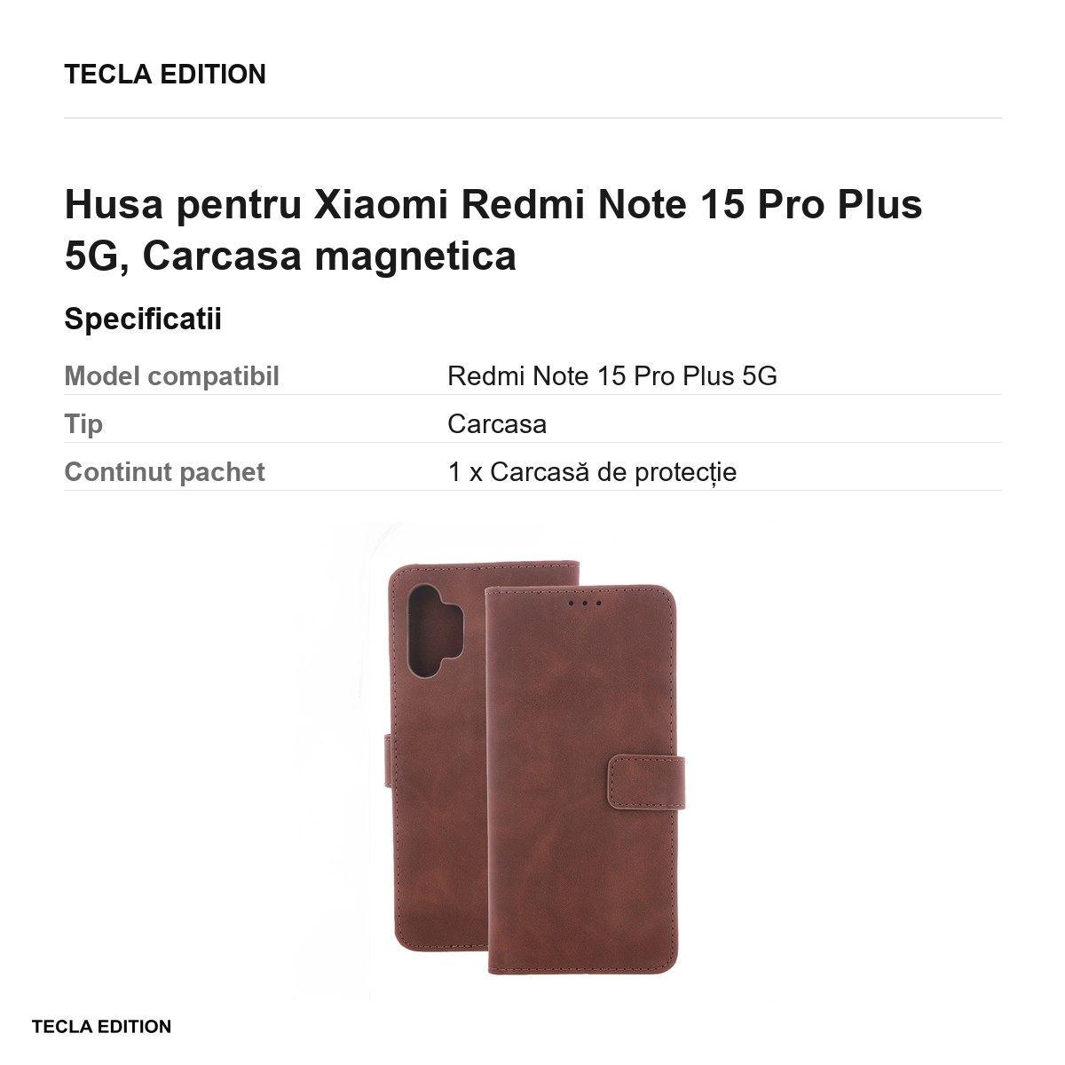 Husa Smart Velvet pentru Xiaomi Redmi Note 15 Pro Plus 5G, tip carte cu inchidere magnetica, Maro [3]