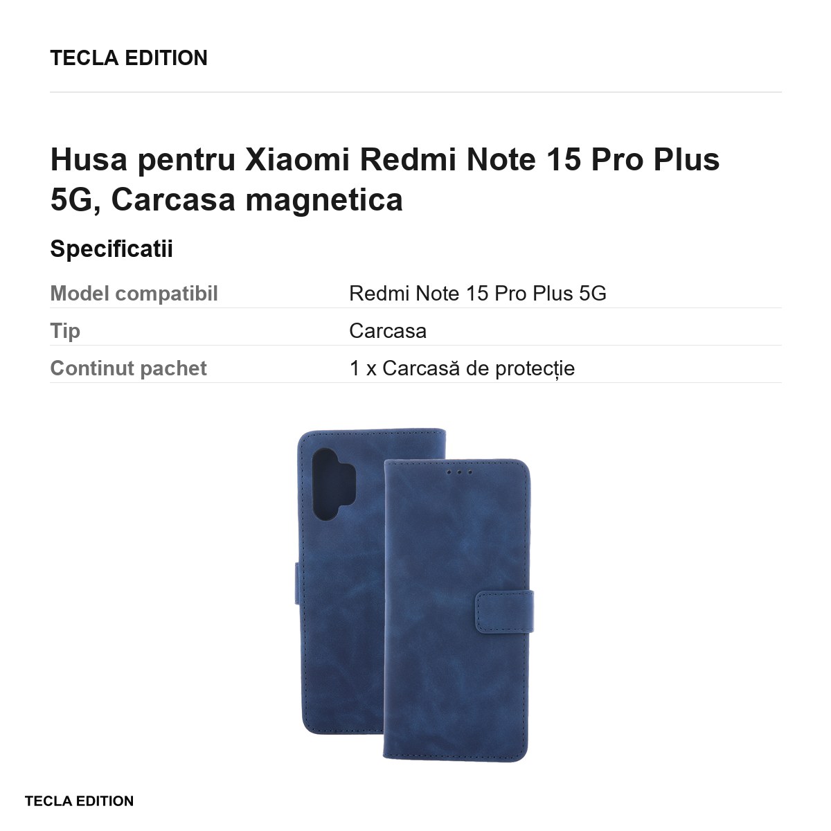Husa Smart Velvet pentru Xiaomi Redmi Note 15 Pro Plus 5G, tip carte cu inchidere magnetica, Albastru [3]