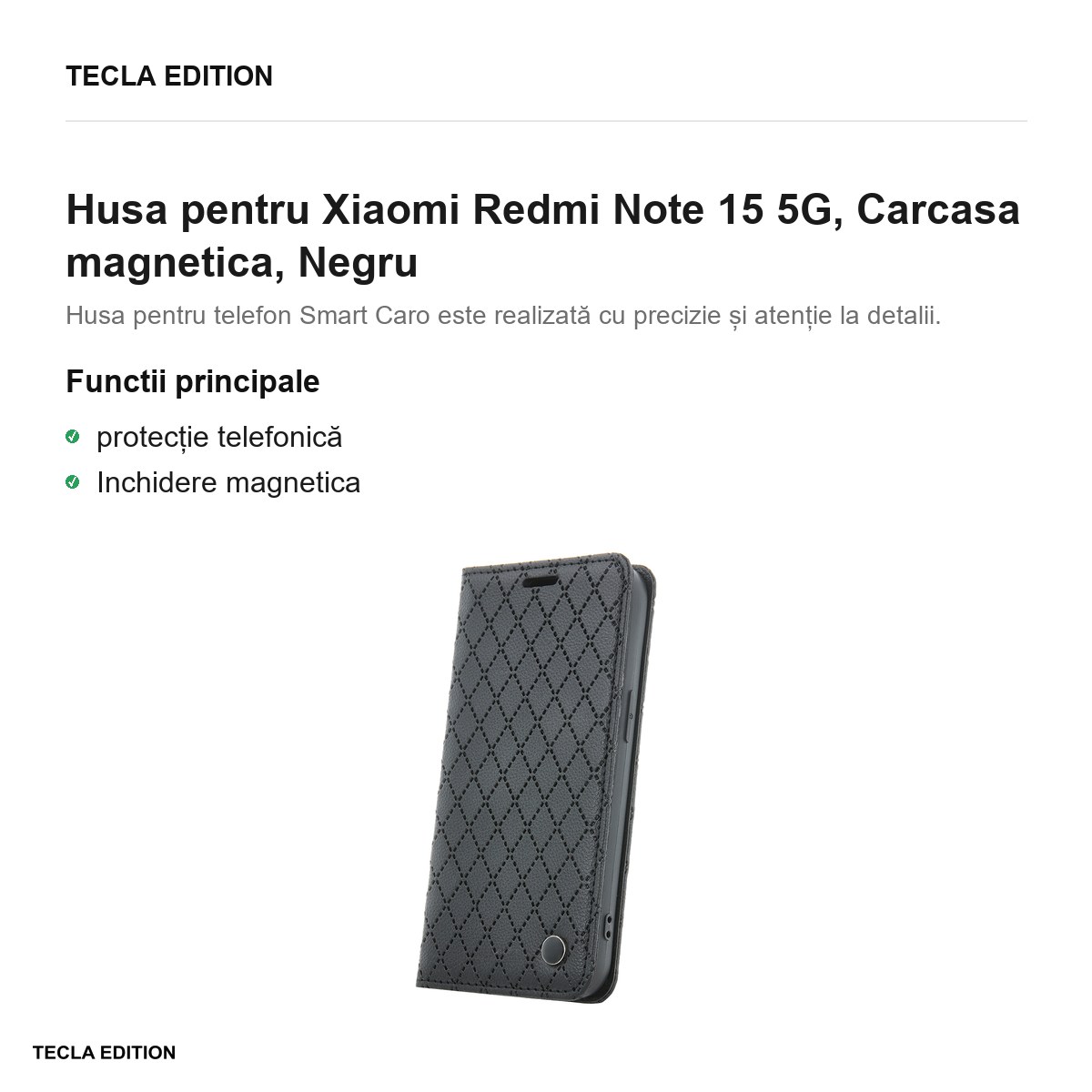 Husa Smart Caro pentru Xiaomi Redmi Note 15 5G, tip carte cu inchidere magnetica, Negru [2]