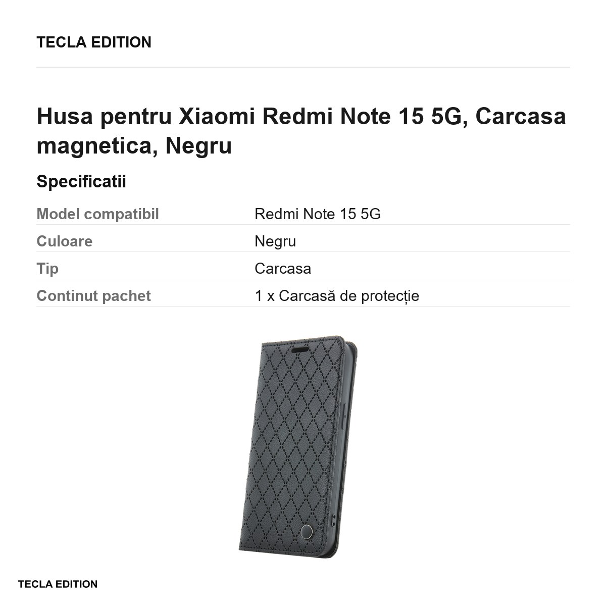 Husa Smart Caro pentru Xiaomi Redmi Note 15 5G, tip carte cu inchidere magnetica, Negru [3]