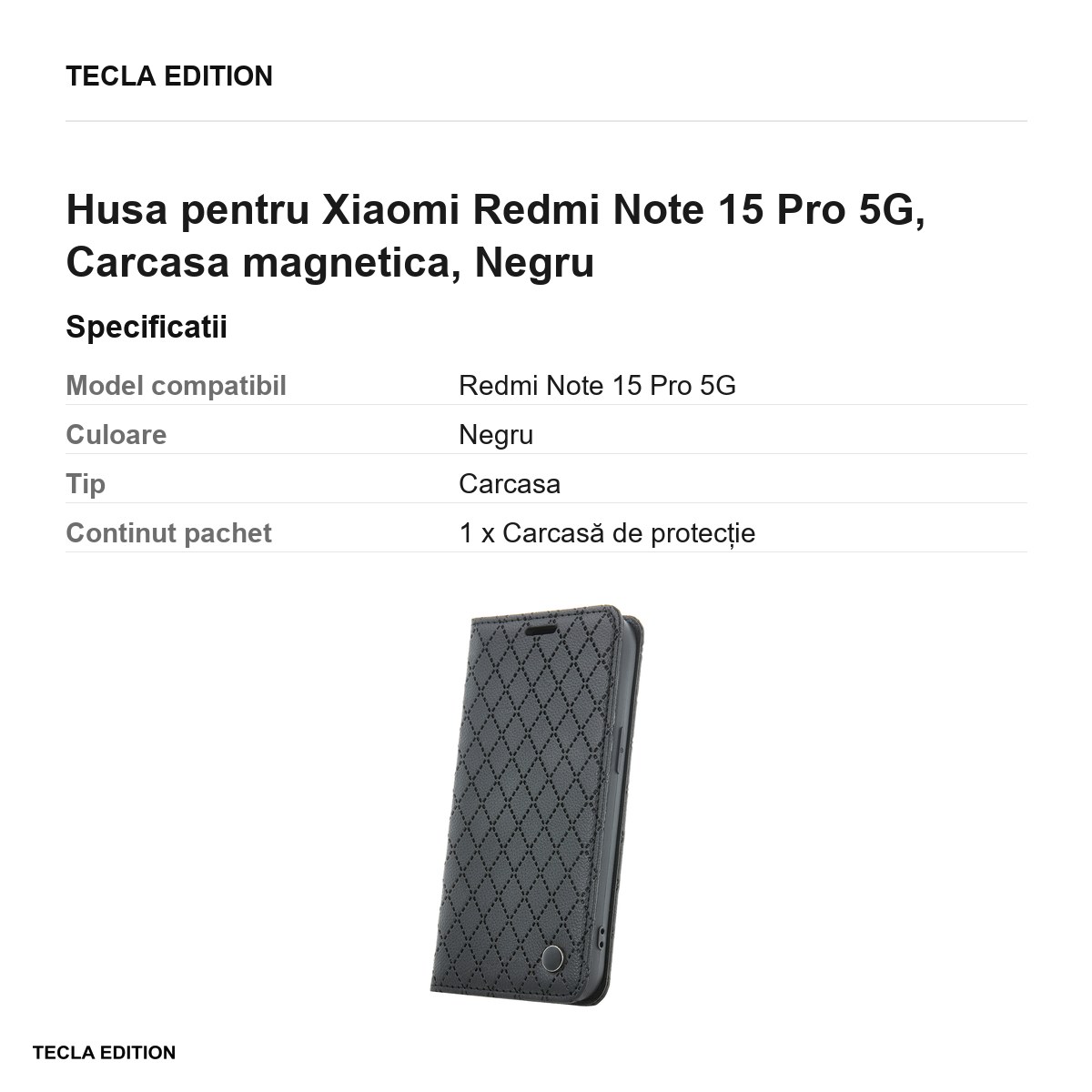 Husa Smart Caro pentru Xiaomi Redmi Note 15 Pro 5G, tip carte cu inchidere magnetica, Negru [3]