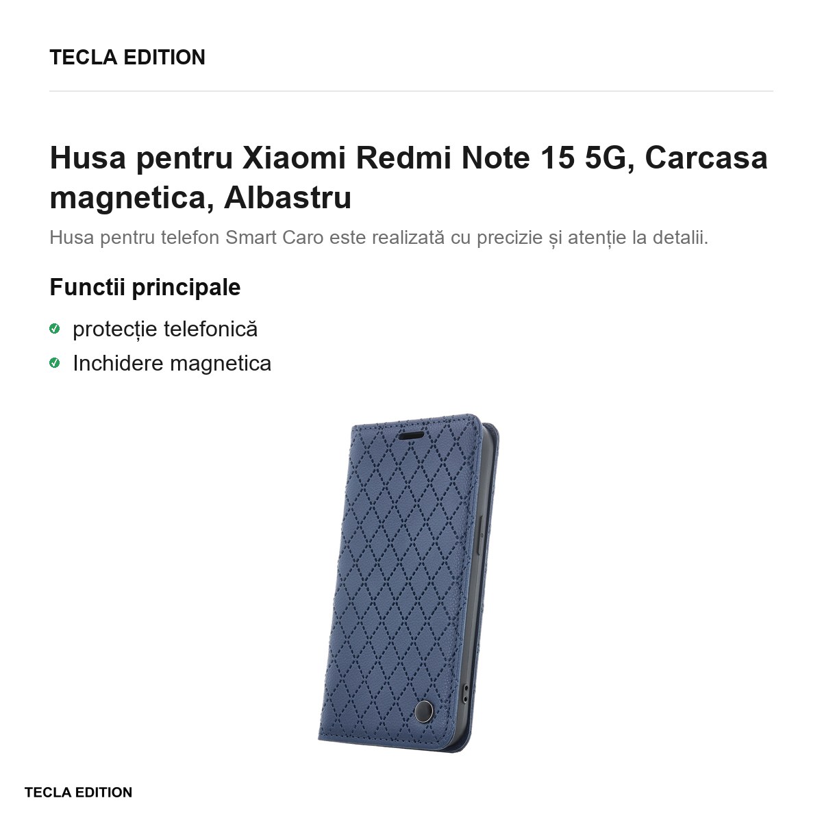 Husa Smart Caro pentru Xiaomi Redmi Note 15 5G, tip carte cu inchidere magnetica, Albastru [2]