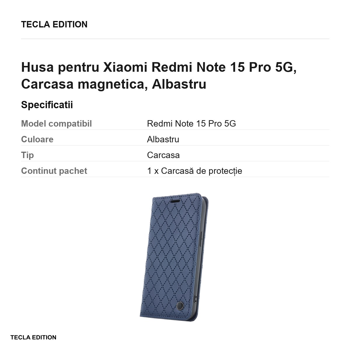 Husa Smart Caro pentru Xiaomi Redmi Note 15 Pro 5G, tip carte cu inchidere magnetica, Albastru [3]