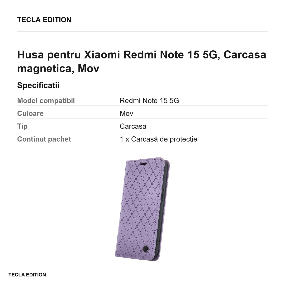 Husa Smart Caro pentru Xiaomi Redmi Note 15 5G, tip carte cu inchidere magnetica, Mov [3]