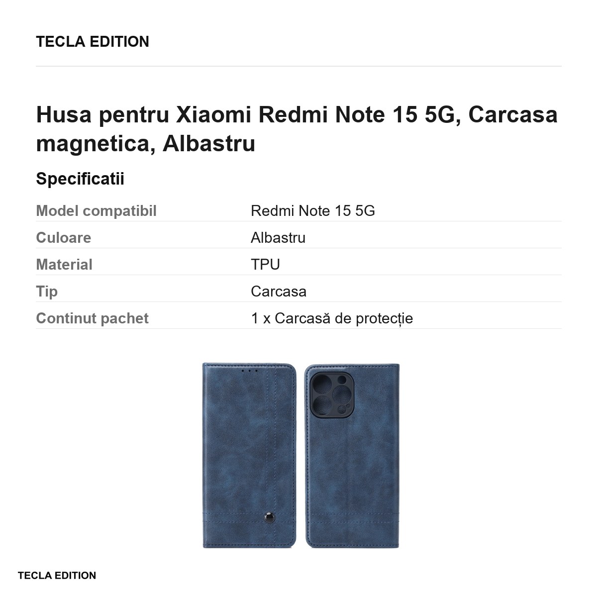 Husa Smart Seam pentru Xiaomi Redmi Note 15 5G, tip carte cu inchidere magnetica, Albastru [3]