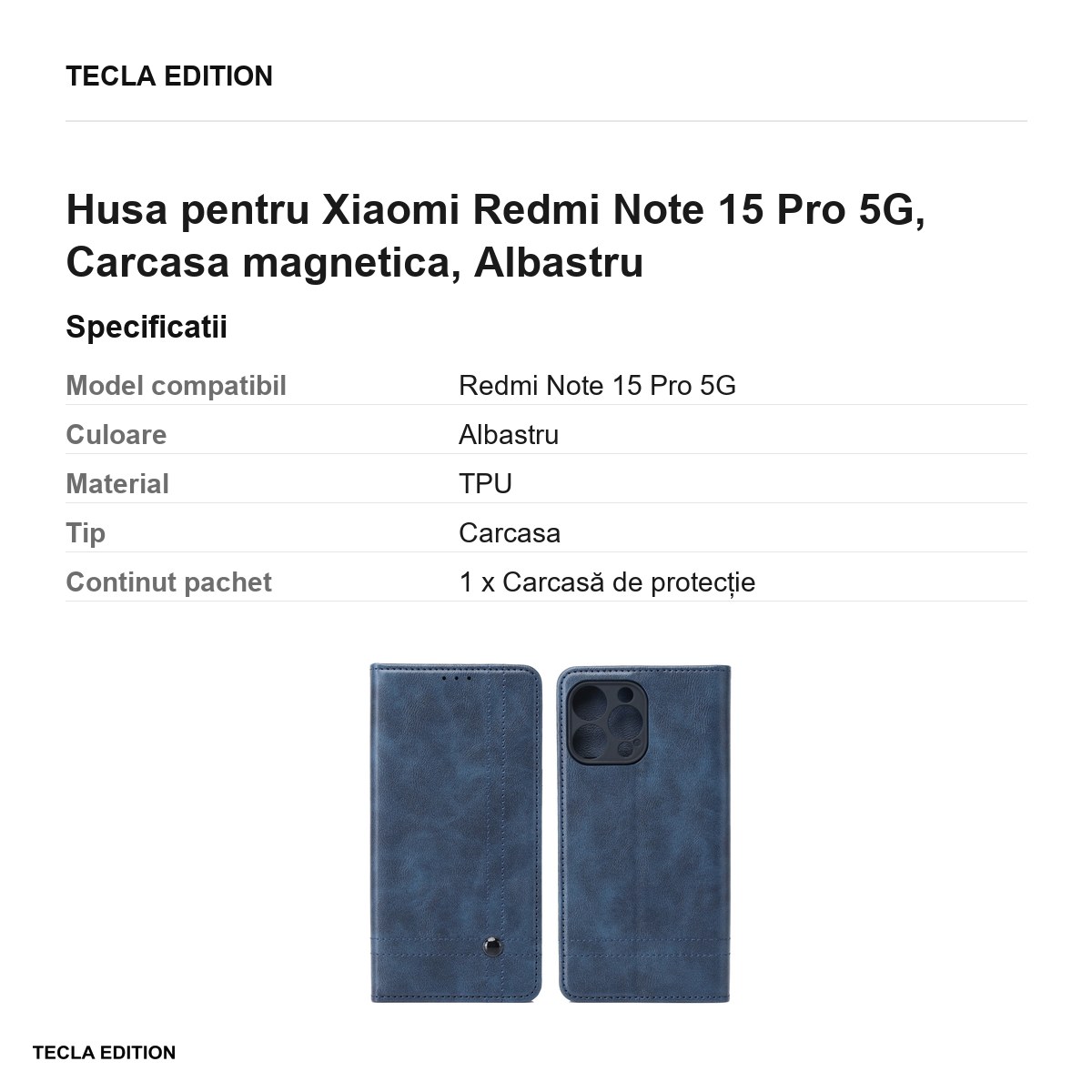 Husa Smart Seam pentru Xiaomi Redmi Note 15 Pro 5G, tip carte cu inchidere magnetica, Albastru [3]