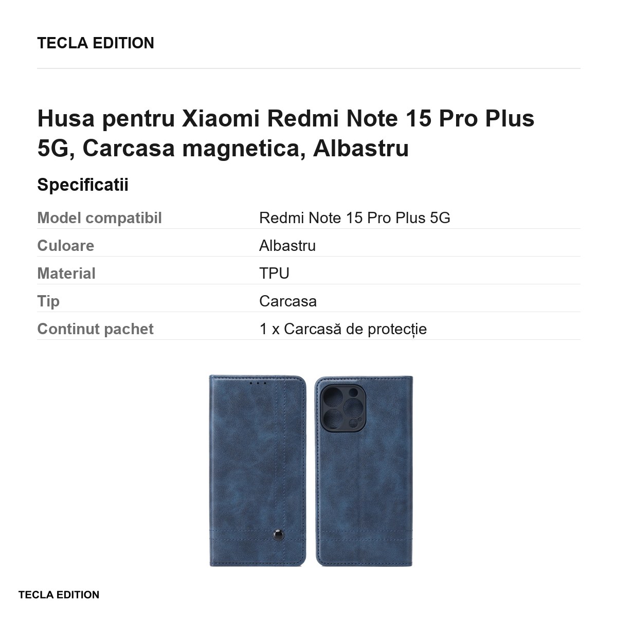 Husa Smart Seam pentru Xiaomi Redmi Note 15 Pro Plus 5G, tip carte cu inchidere magnetica, Albastru [3]