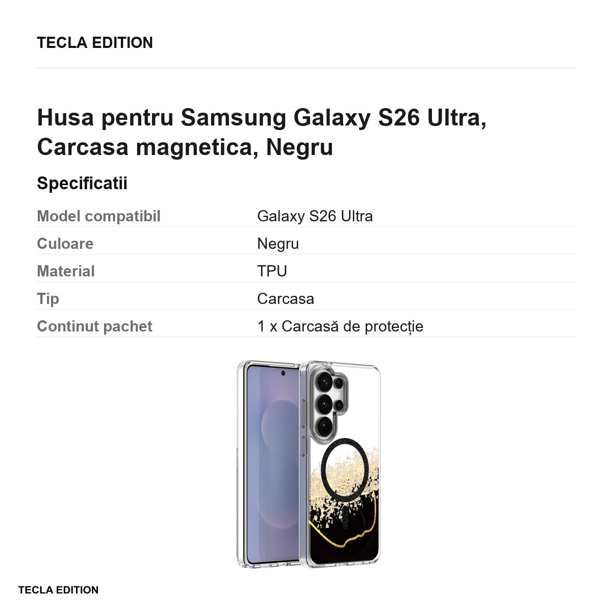 Husa Epoxy Mag pentru Samsung Galaxy S26 Ultra, Carcasa magnetica, Negru [3]