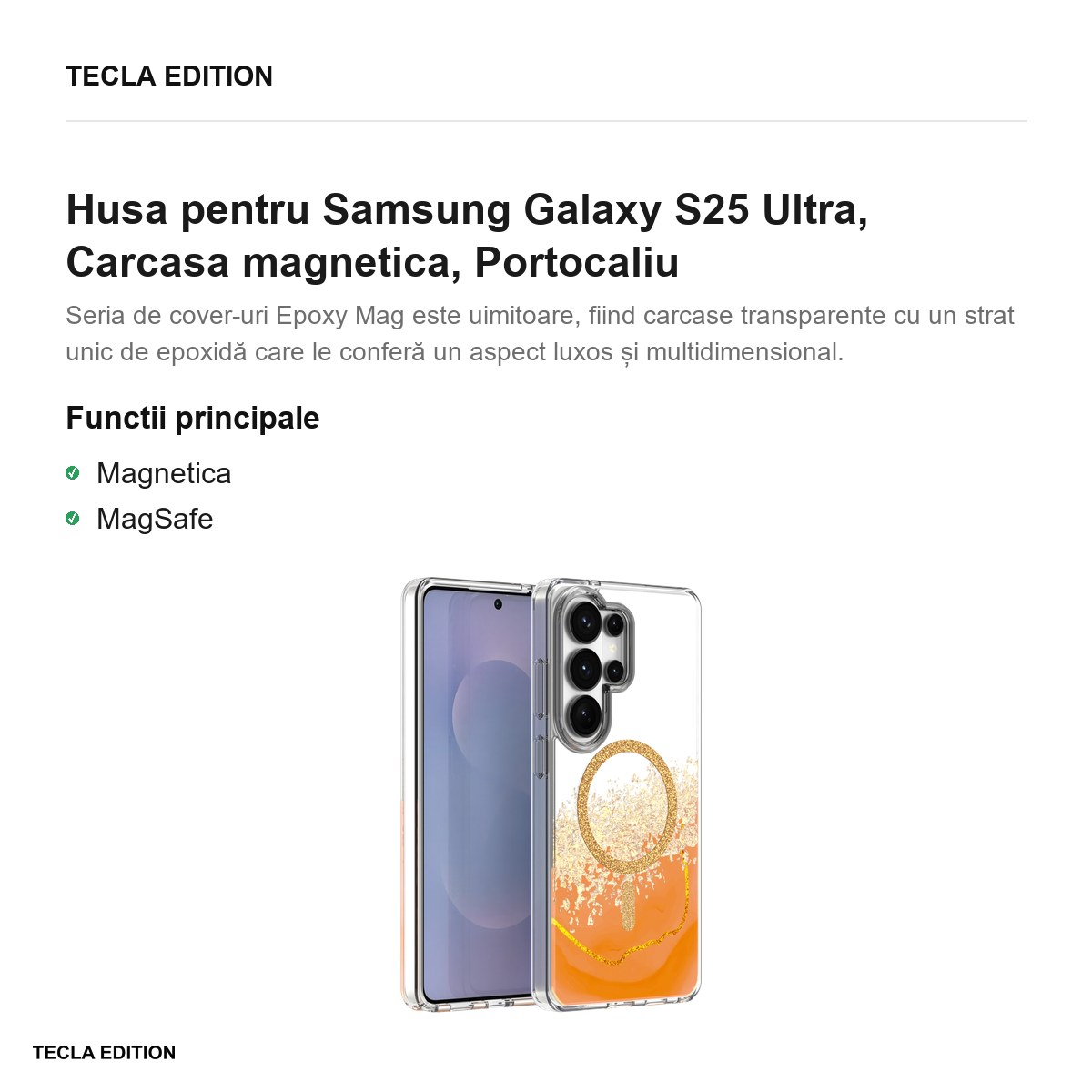 Husa Epoxy Mag pentru Samsung Galaxy S25 Ultra, Carcasa magnetica, Portocaliu [2]