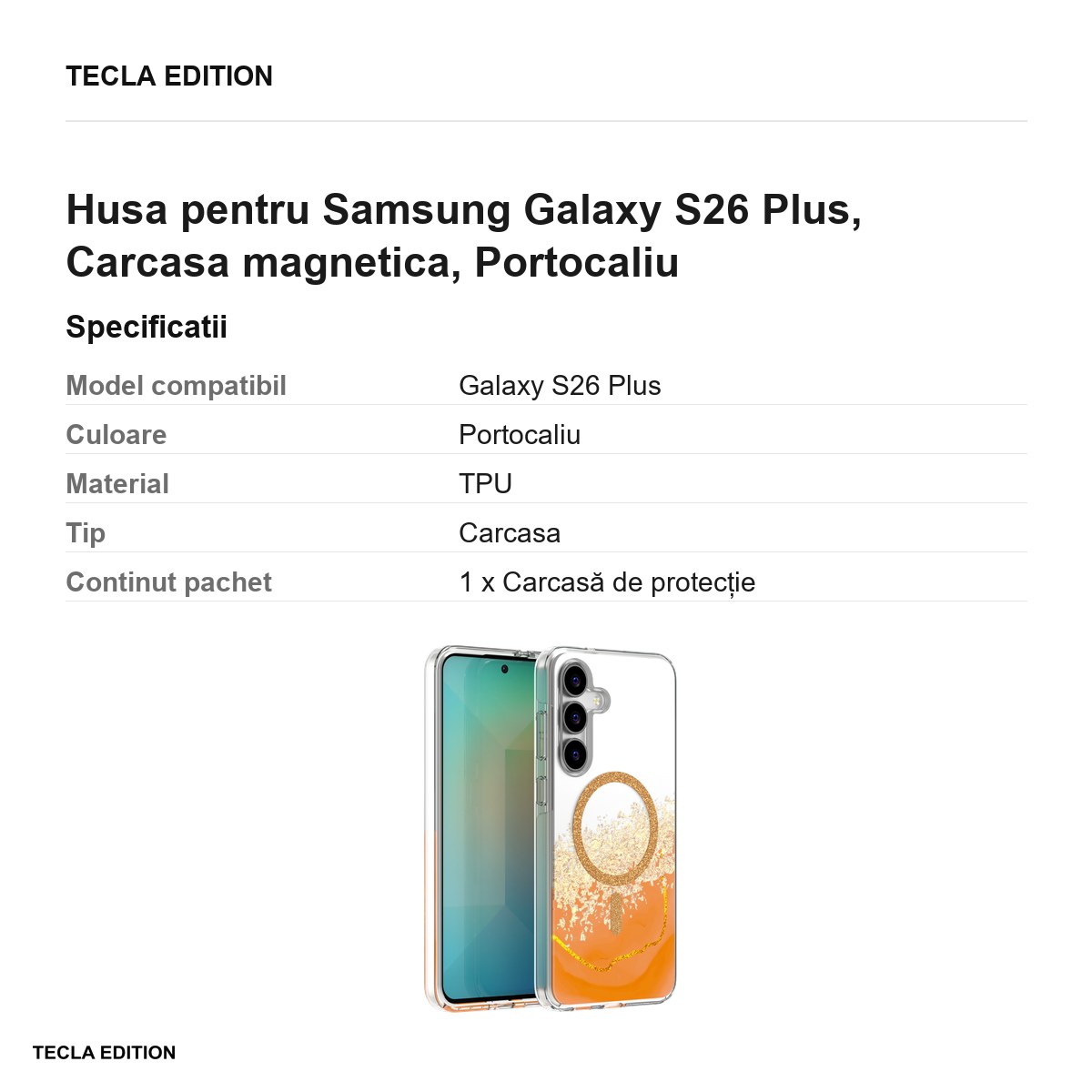 Husa Epoxy Mag pentru Samsung Galaxy S26 Plus, Carcasa magnetica, Portocaliu [3]