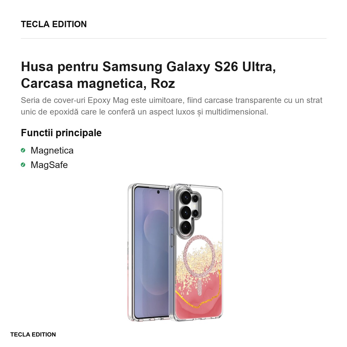 Husa Epoxy Mag pentru Samsung Galaxy S26 Ultra, Carcasa magnetica, Roz [2]
