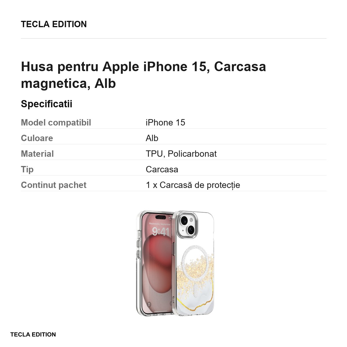 Husa Epoxy Mag pentru Apple iPhone 15, Carcasa magnetica, Alb [3]