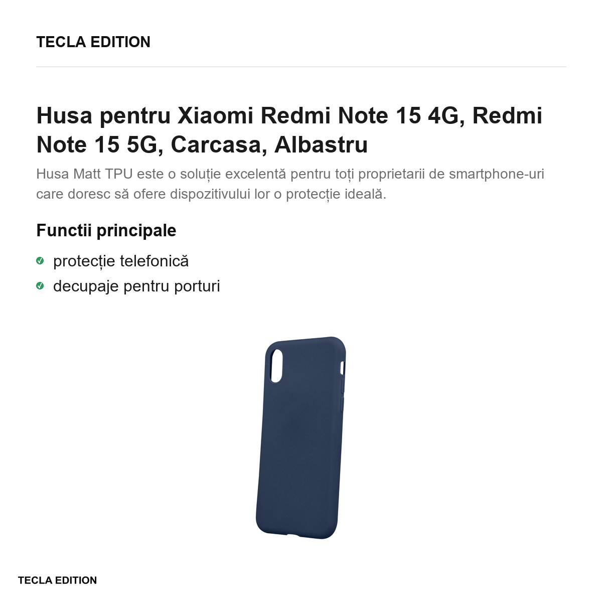 Husa Matt TPU pentru Xiaomi Redmi Note 15 4G, Redmi Note 15 5G, Carcasa, Albastru [2]