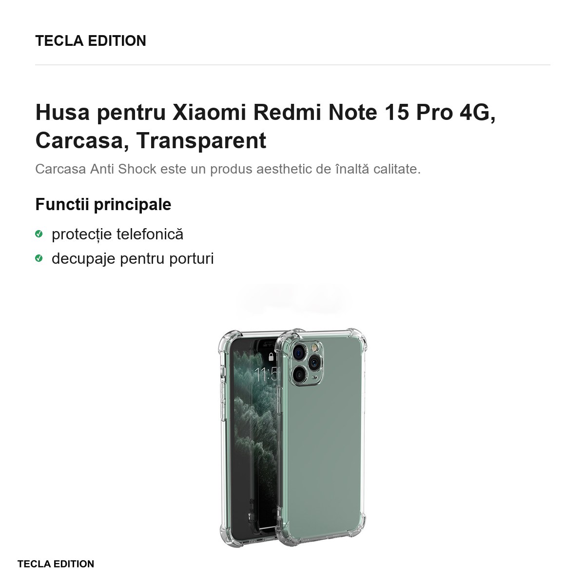 Husa Anti Shock 1,5 mm pentru Xiaomi Redmi Note 15 Pro 4G, Carcasa, Transparent [2]