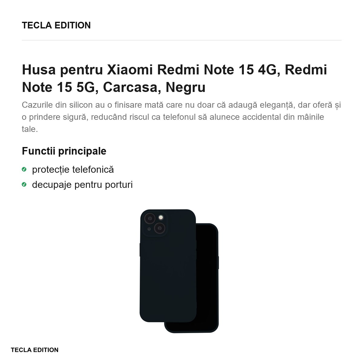 Husa Silicon pentru Xiaomi Redmi Note 15 4G, Redmi Note 15 5G, Carcasa, Negru [2]