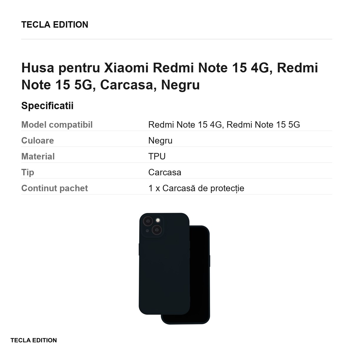 Husa Silicon pentru Xiaomi Redmi Note 15 4G, Redmi Note 15 5G, Carcasa, Negru [3]