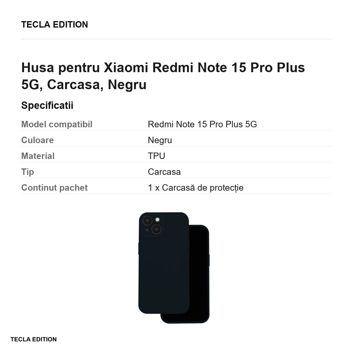 Husa Silicon pentru Xiaomi Redmi Note 15 Pro Plus 5G, Carcasa, Negru [3]