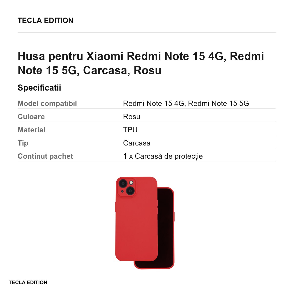 Husa Silicon pentru Xiaomi Redmi Note 15 4G, Redmi Note 15 5G, Carcasa, Rosu [3]