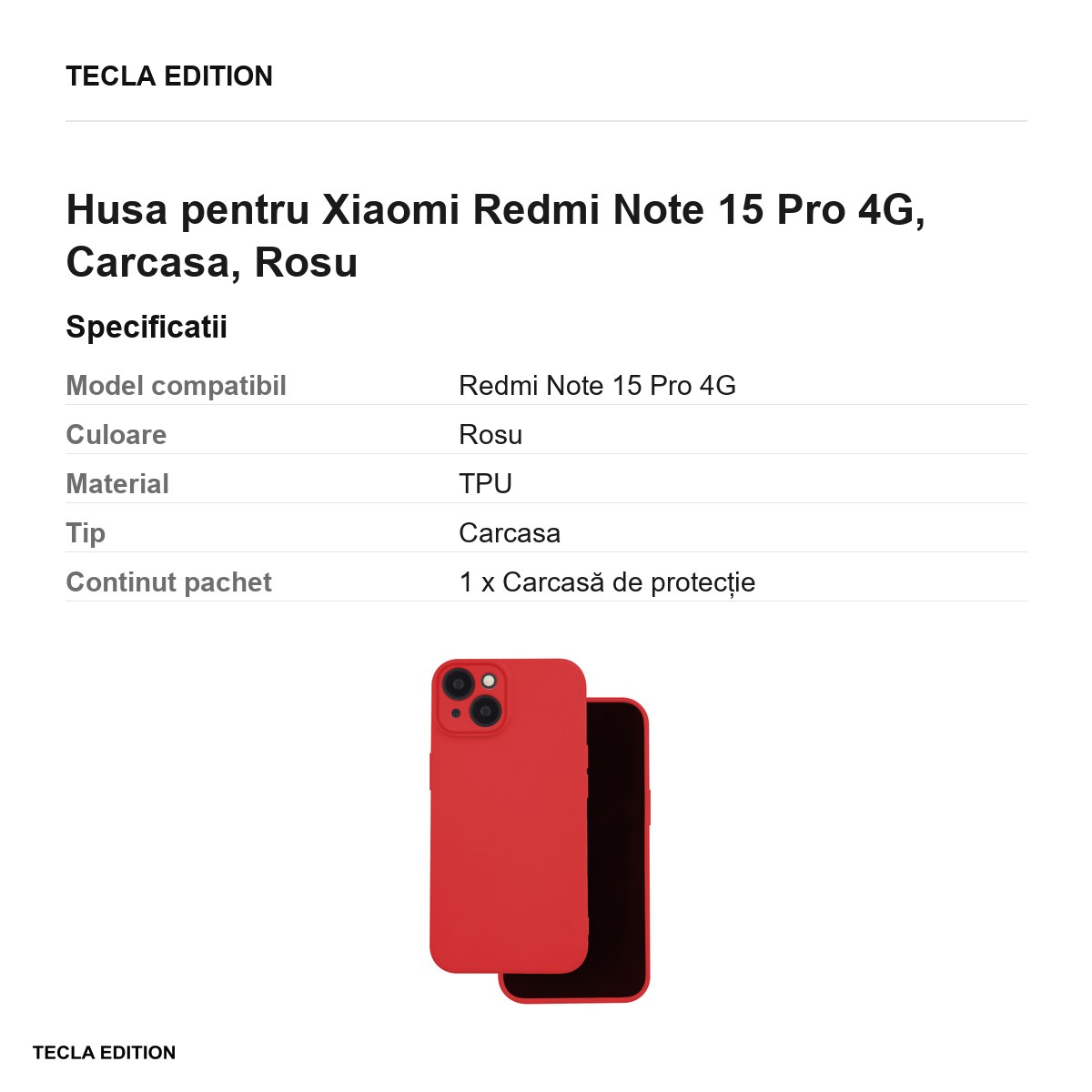 Husa Silicon pentru Xiaomi Redmi Note 15 Pro 4G, Carcasa, Rosu [3]