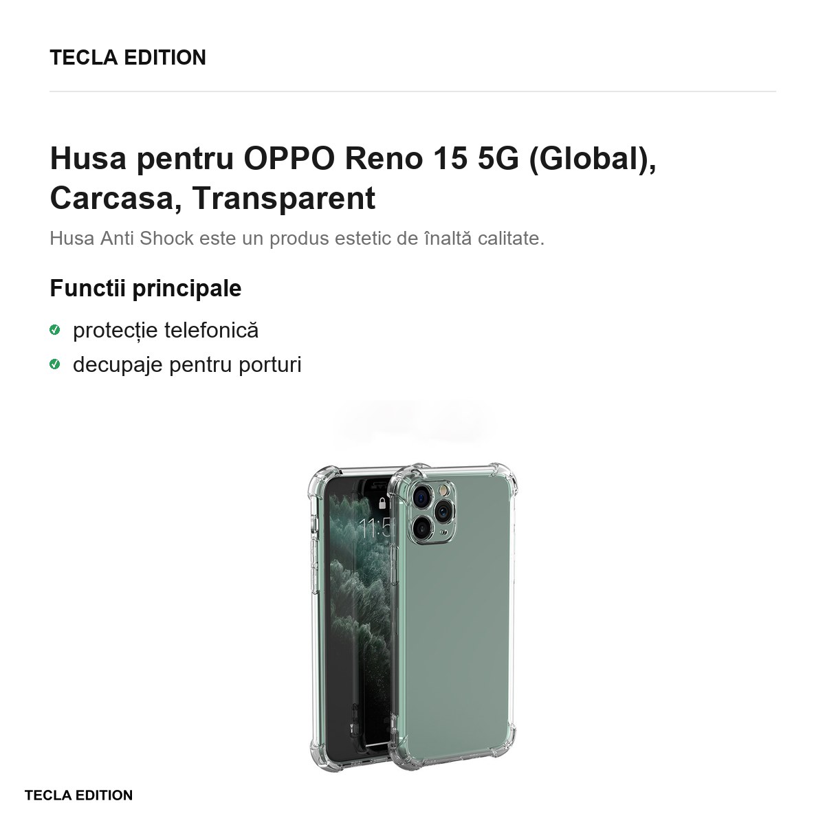 Husa Anti Shock 1,5 mm pentru OPPO Reno 15 5G (Global), Carcasa, Transparent [2]