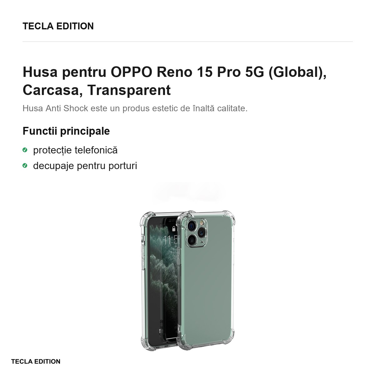 Husa Anti Shock 1,5 mm pentru OPPO Reno 15 Pro 5G (Global), Carcasa, Transparent [2]