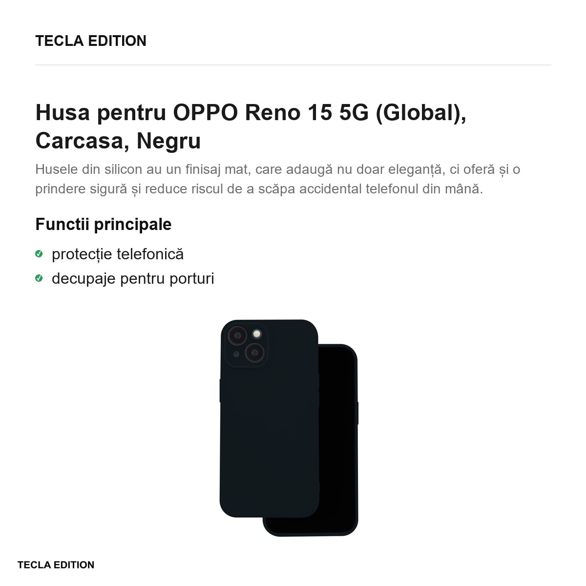 Husa Silicon pentru OPPO Reno 15 5G (Global), Carcasa, Negru [2]