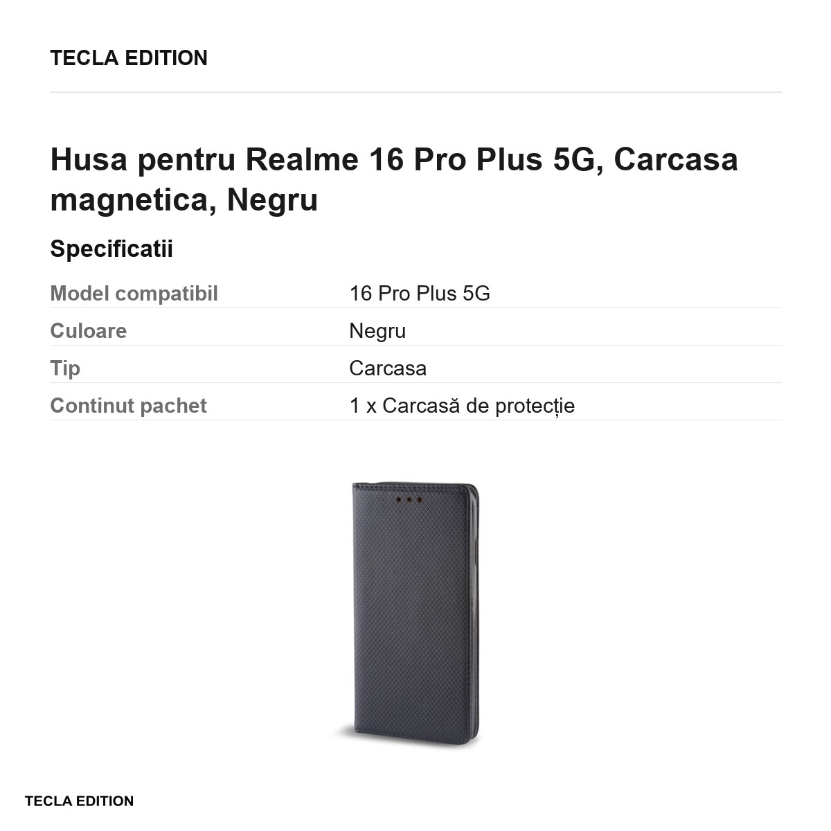 Husa Smart Magnet pentru Realme 16 Pro Plus 5G, tip carte cu inchidere magnetica, Negru [3]