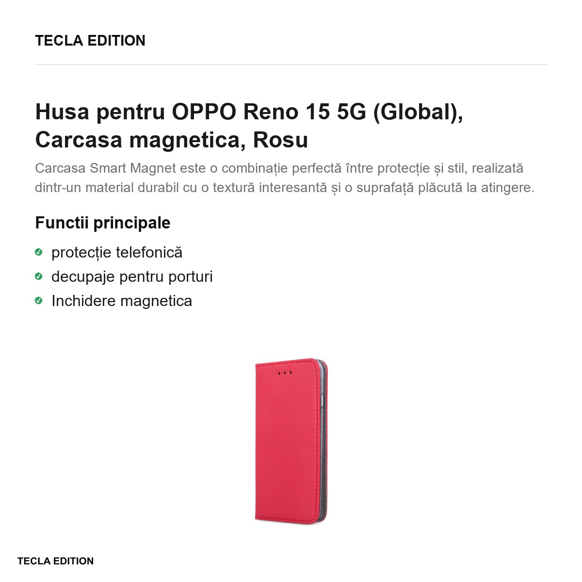 Husa Smart Magnet pentru OPPO Reno 15 5G (Global), tip carte cu inchidere magnetica, Rosu [2]