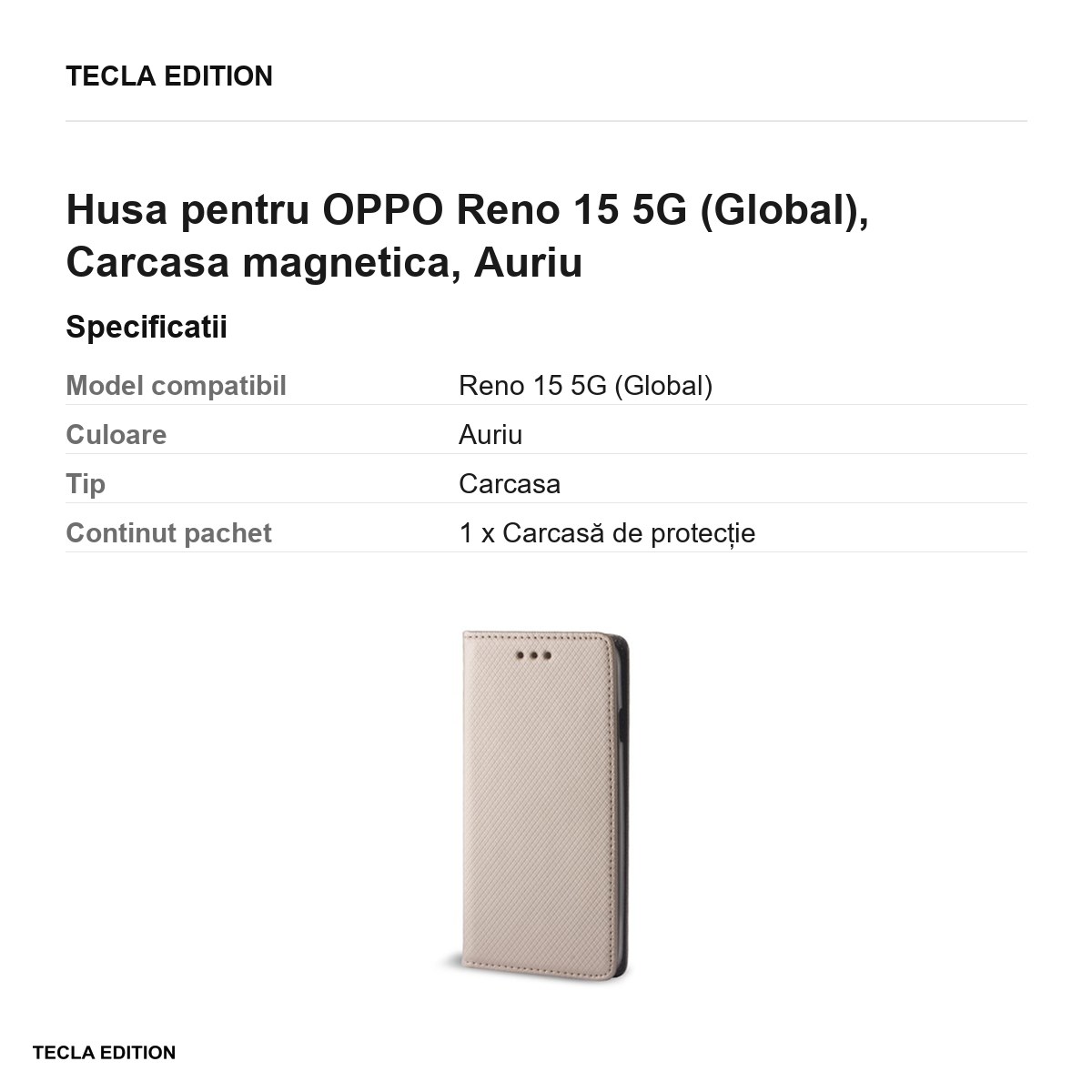 Husa Smart Magnet pentru OPPO Reno 15 5G (Global), tip carte cu inchidere magnetica, Auriu [3]