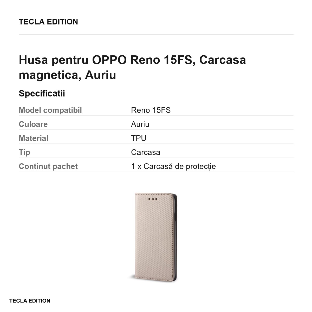 Husa Smart Magnet pentru OPPO Reno 15FS, tip carte cu inchidere magnetica, Auriu [3]