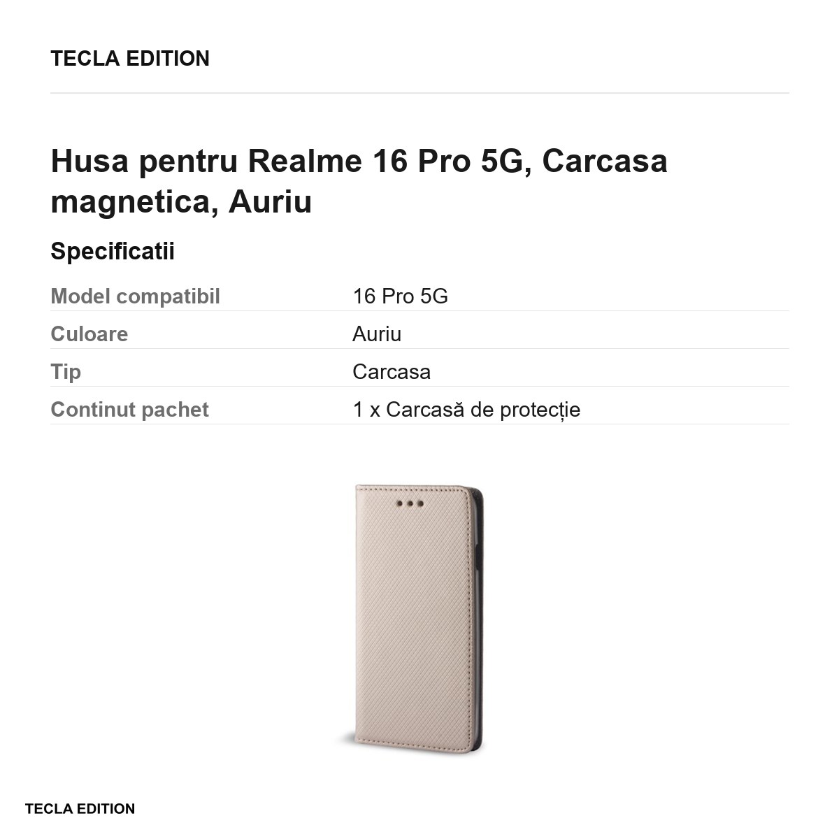 Husa Smart Magnet pentru Realme 16 Pro 5G, tip carte cu inchidere magnetica, Auriu [3]